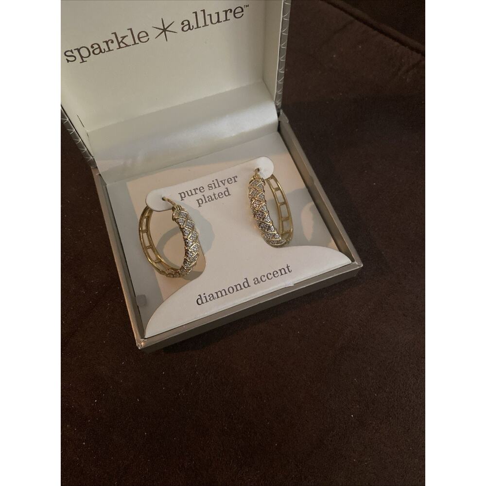 Sparkle Allure Silver Plated‎ Simulated Diamonds Gold Hoop Stud Earrings